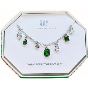 Bomb Party May Necklace "Dazzling Green Goddess" Lab Created Emerald on Rhodium